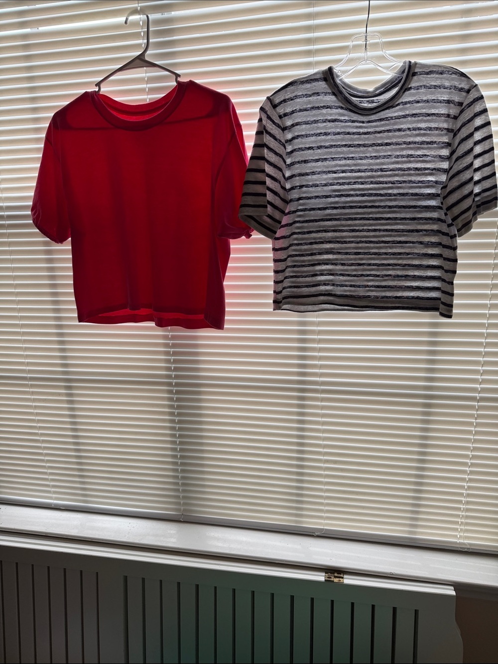 Waist length 2 T Shirts Hot Pink, Navy and white stripe.